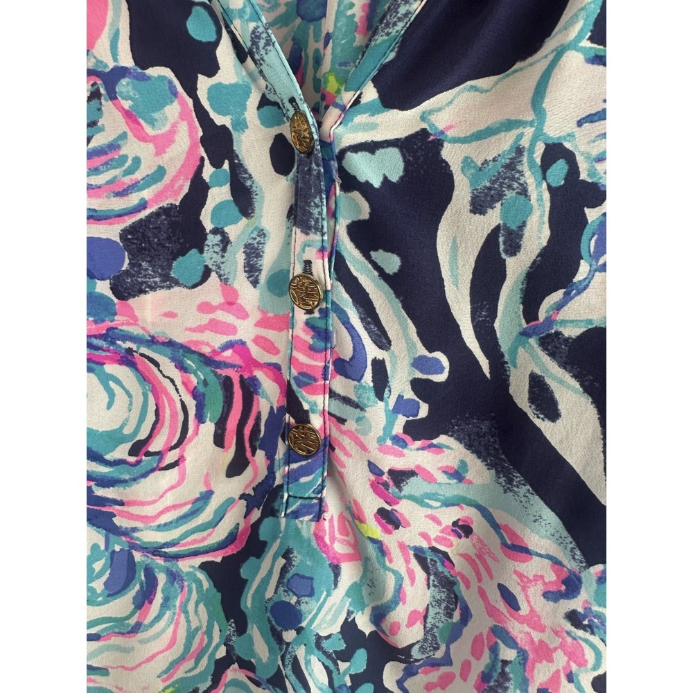 Lilly Pulitzer Elsa Silk Blouse Floral Pink Blue Top Womens Small Coastal Resort - Picture 12 of 14